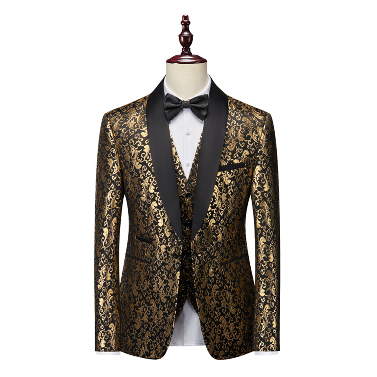 Tailored Fit Single Breasted One-button 3 Pieces Printed Men's Prom Party Suits