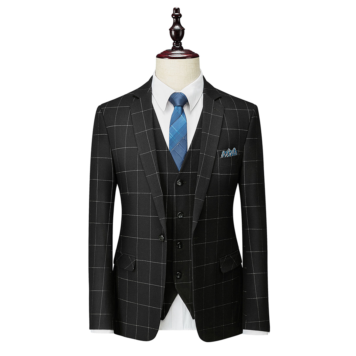 Tailored Fit Single Breasted One-button 3 Pieces Plaid Men's Wedding Suits