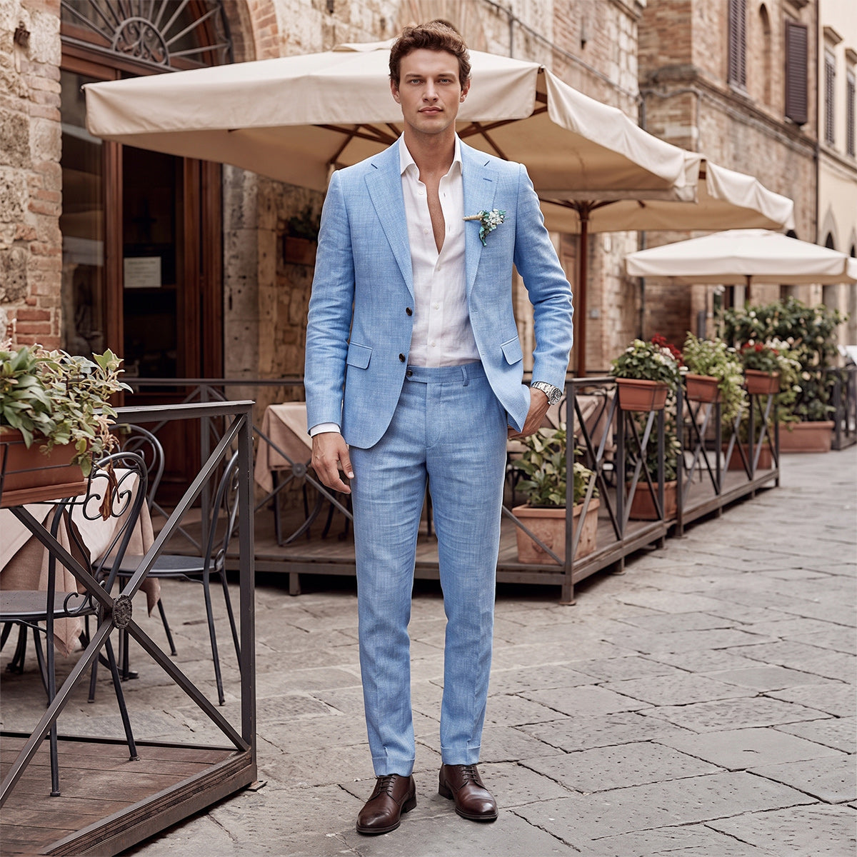 Tailored Fit Single Breasted Two-buttons Solid Colored Men's Jackets