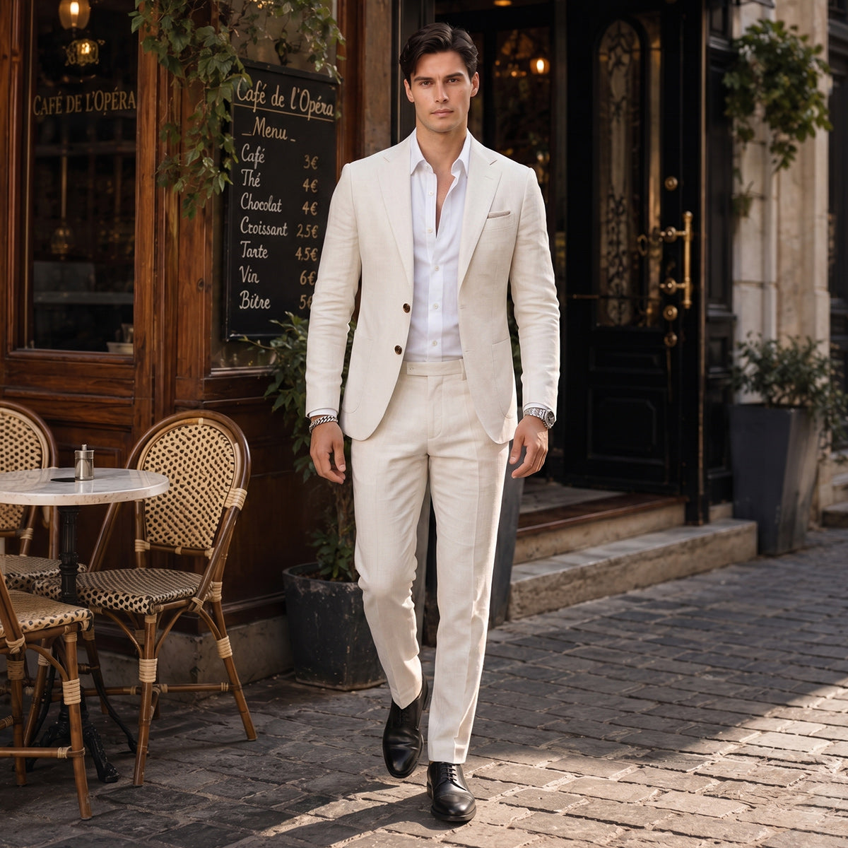 Tailored Fit Single Breasted Two-buttons 2 Pieces Solid Colored Men's Wedding Suits