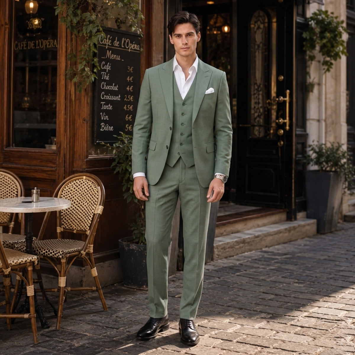Tailored Fit Single Breasted Two-buttons 3 Pieces Solid Colored Men's Wedding Suits