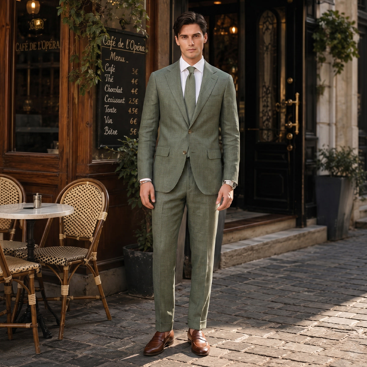 Tailored Fit Single Breasted Two-buttons 2 Pieces Solid Colored Men's Wedding Suits