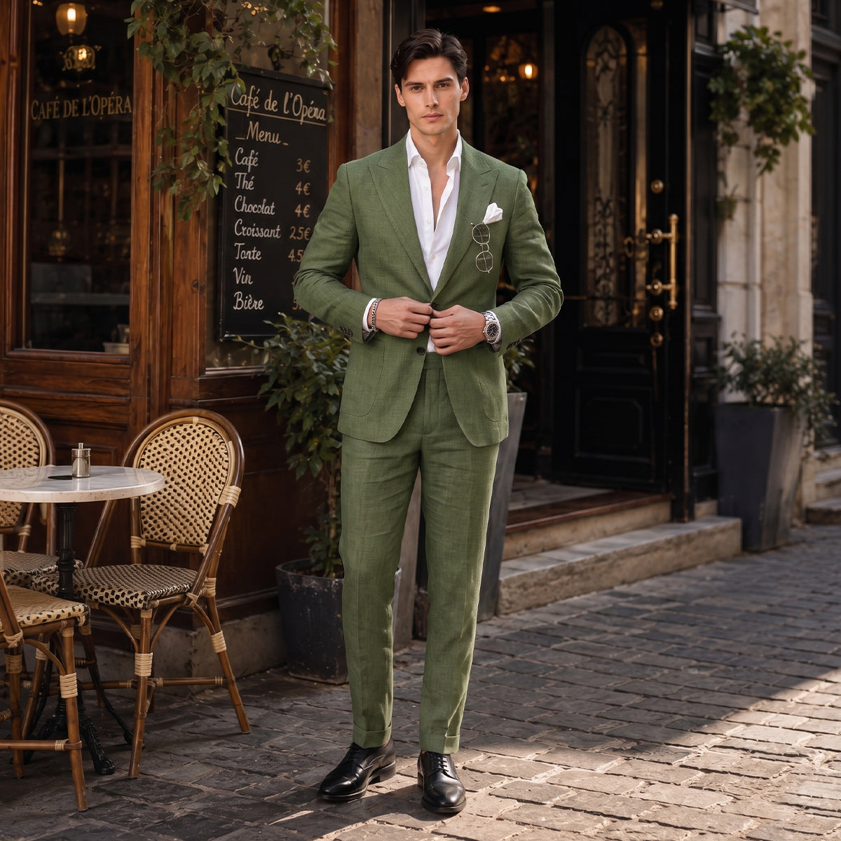 Tailored Fit Single Breasted Two-buttons 2 Pieces Solid Colored Men's Wedding Suits
