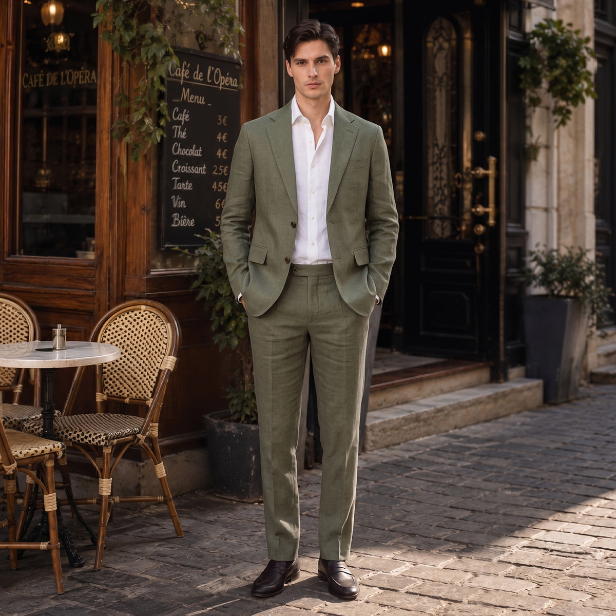 Tailored Fit Single Breasted Two-buttons 2 Pieces Solid Colored Men's Wedding Suits