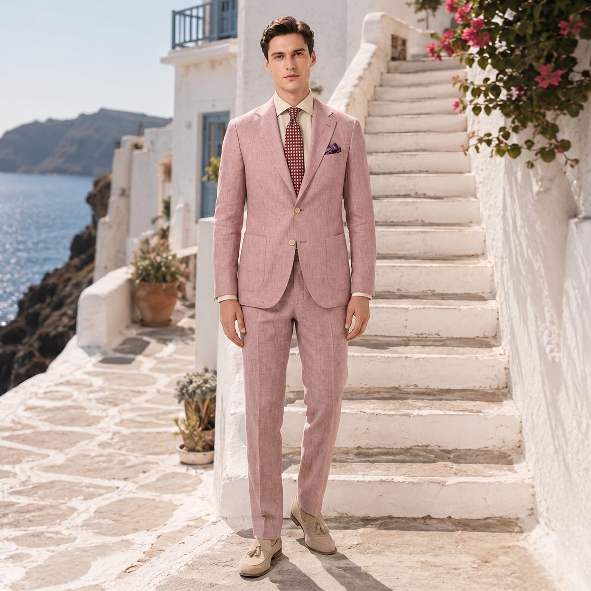 Tailored Fit Single Breasted Two-buttons 2 Pieces Solid Colored Men's Wedding Suits
