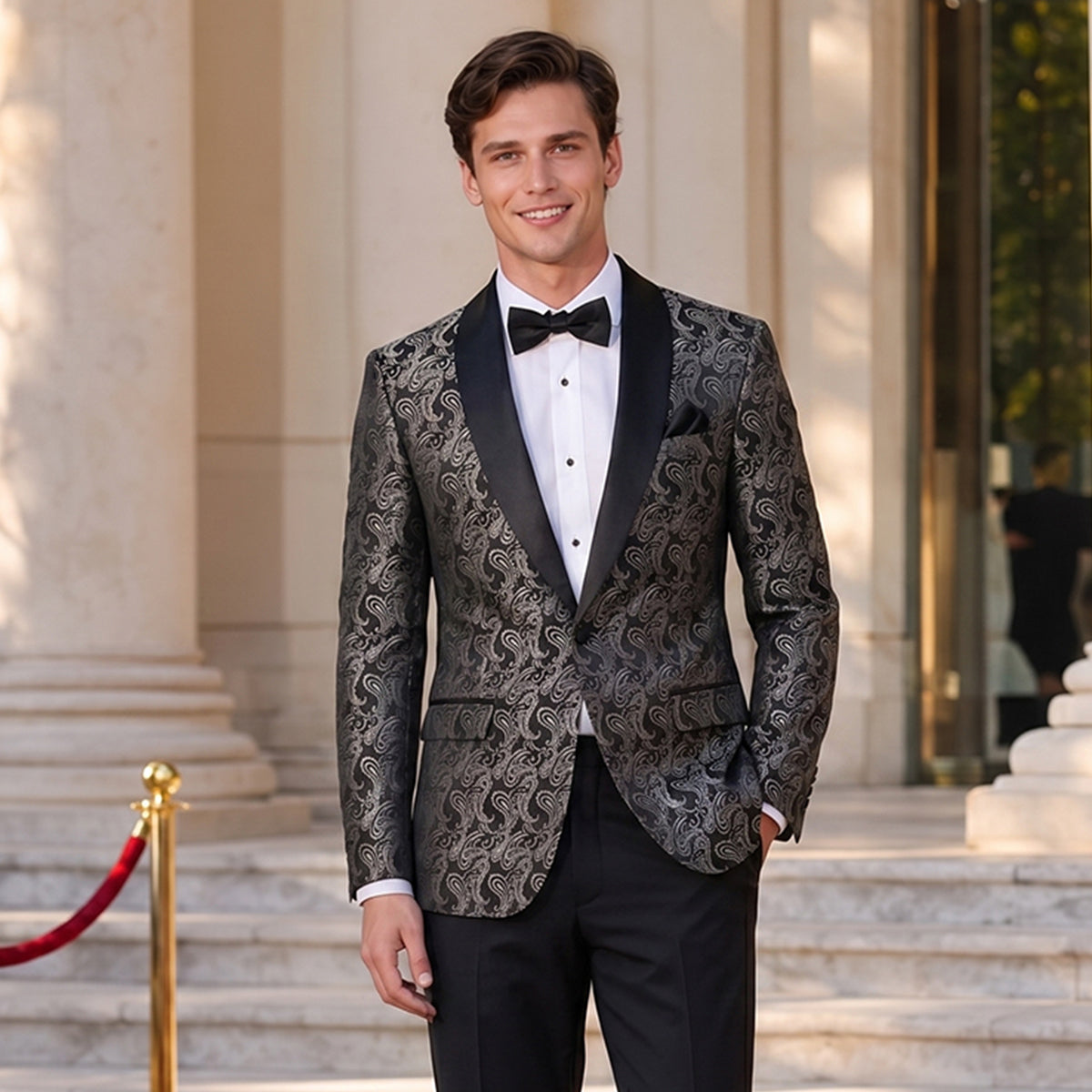 Men's Tailored Fit Single Breasted One-Button Printed Party Jacket