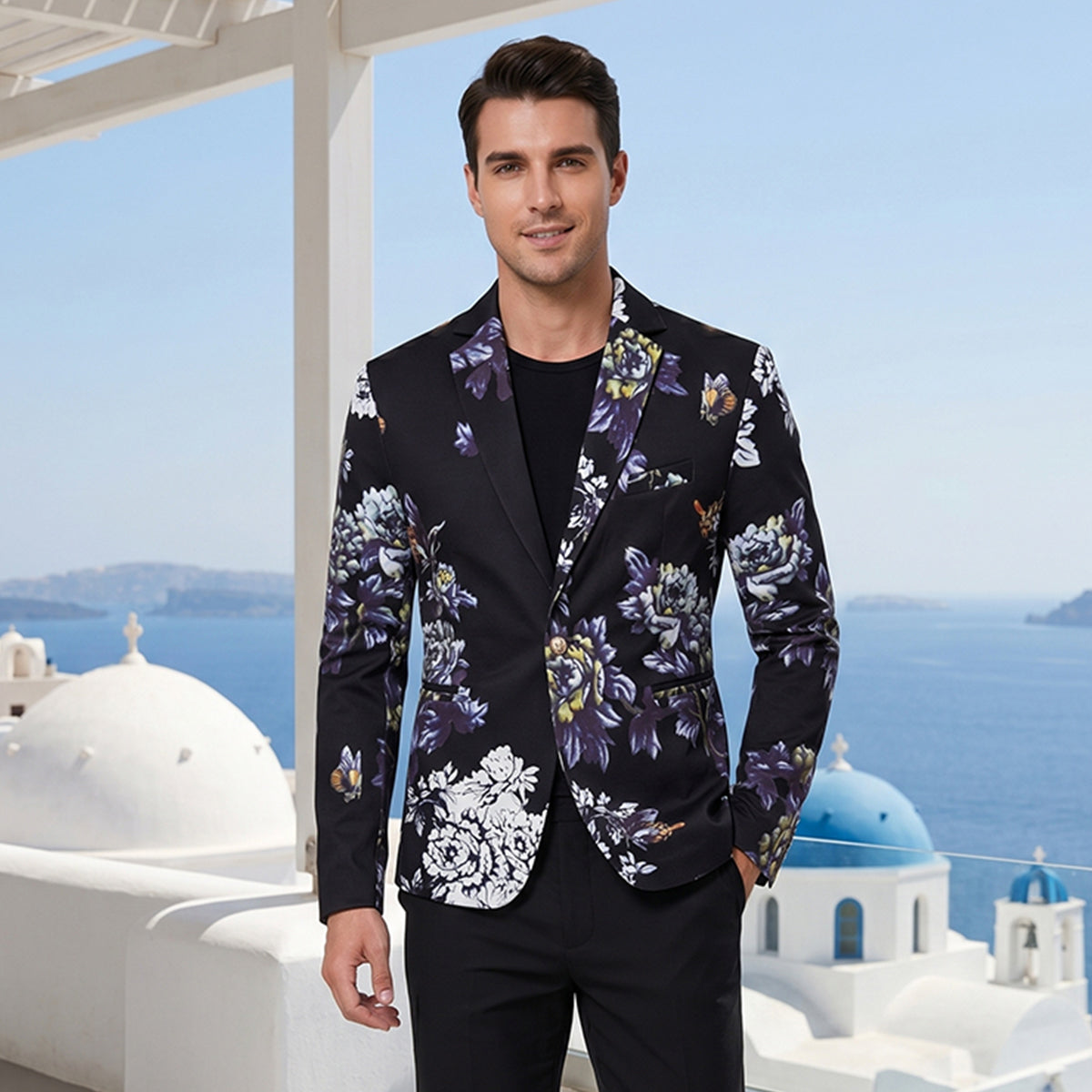 Tailored Fit Notched Lapel Single Breasted One-button Men's Party Jacket