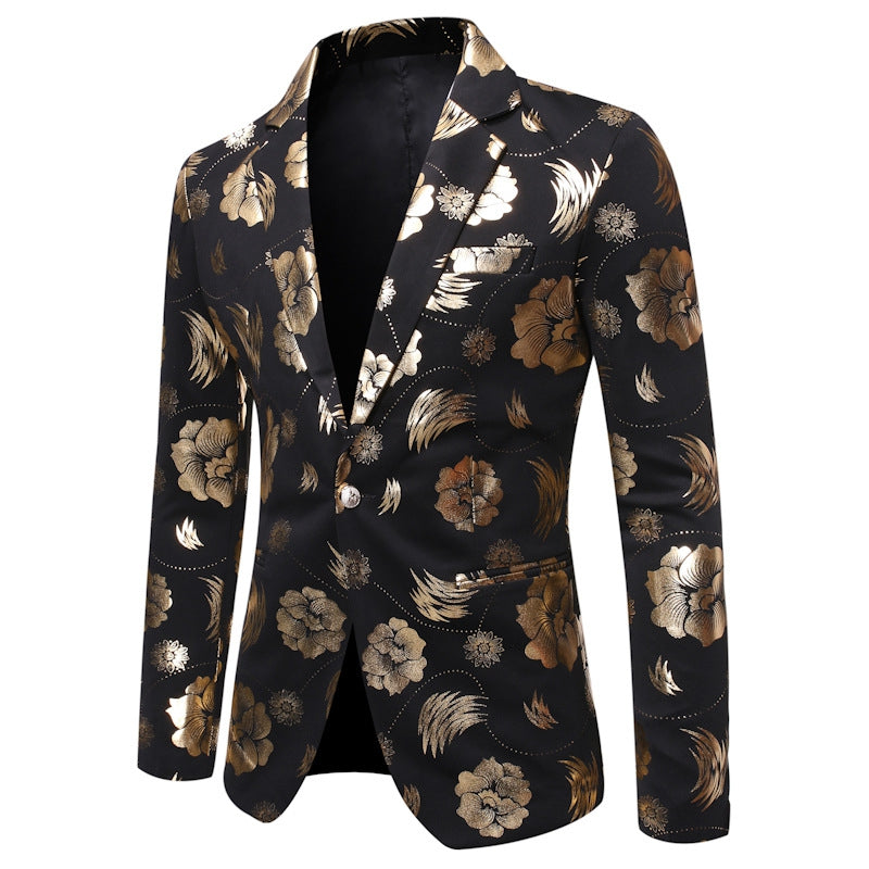 Tailored Fit Notched Single Breasted One-button Printed Chic Men's Party Jacket