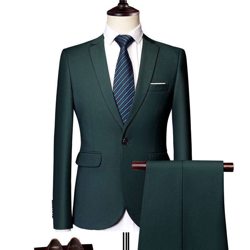 Tailored Fit Single Breasted One-button 2 Pieces Solid Colored Men's Casual Suits