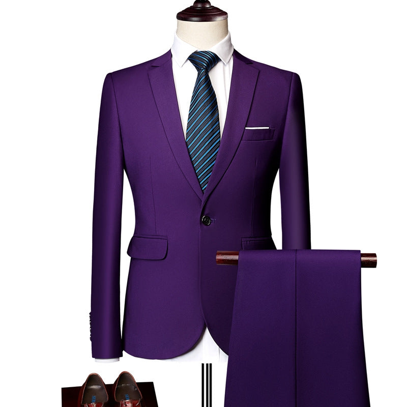 Tailored Fit Single Breasted One-button 2 Pieces Solid Colored Men's Casual Suits
