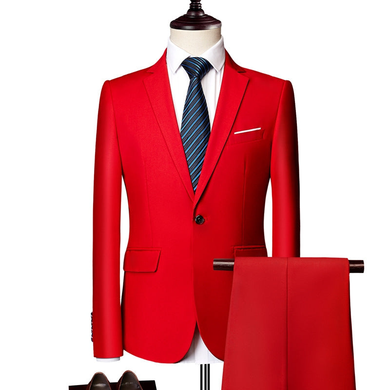 Tailored Fit Single Breasted One-button 2 Pieces Solid Colored Men's Casual Suits