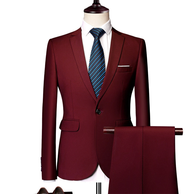 Tailored Fit Single Breasted One-button 2 Pieces Solid Colored Men's Casual Suits