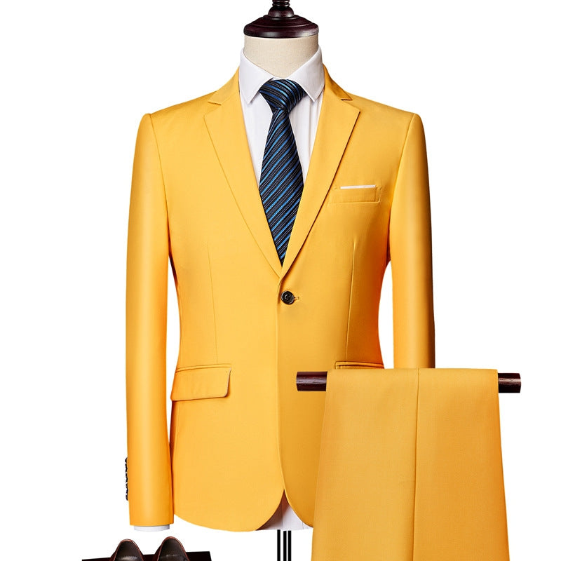 Tailored Fit Single Breasted One-button 2 Pieces Solid Colored Men's Casual Suits