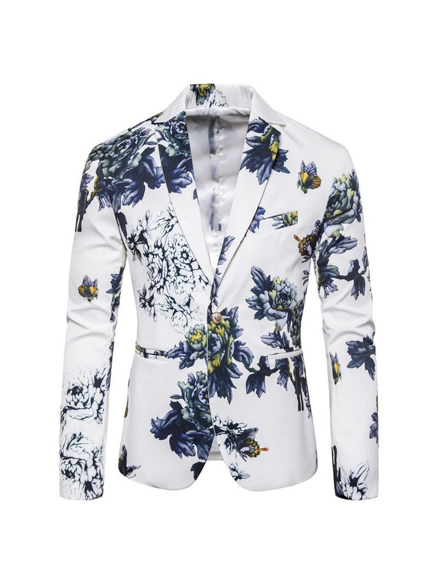 Tailored Fit Notched Single Breasted One-Button Printed Men's Party Jacket