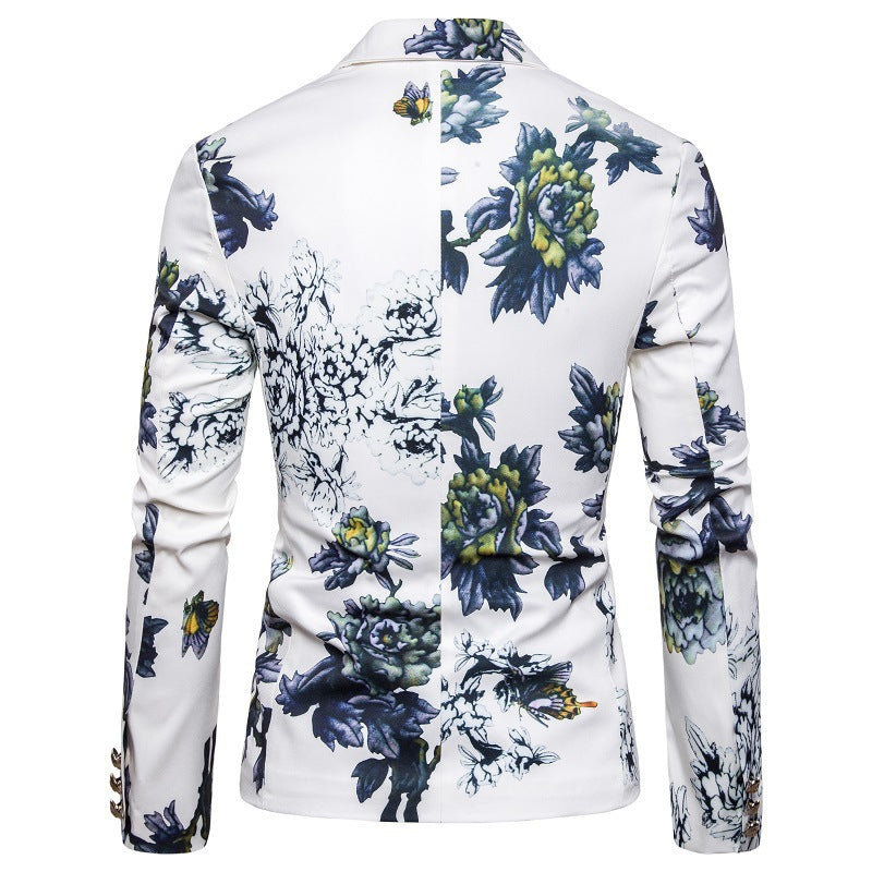 Tailored Fit Notched Single Breasted One-Button Printed Men's Party Jacket
