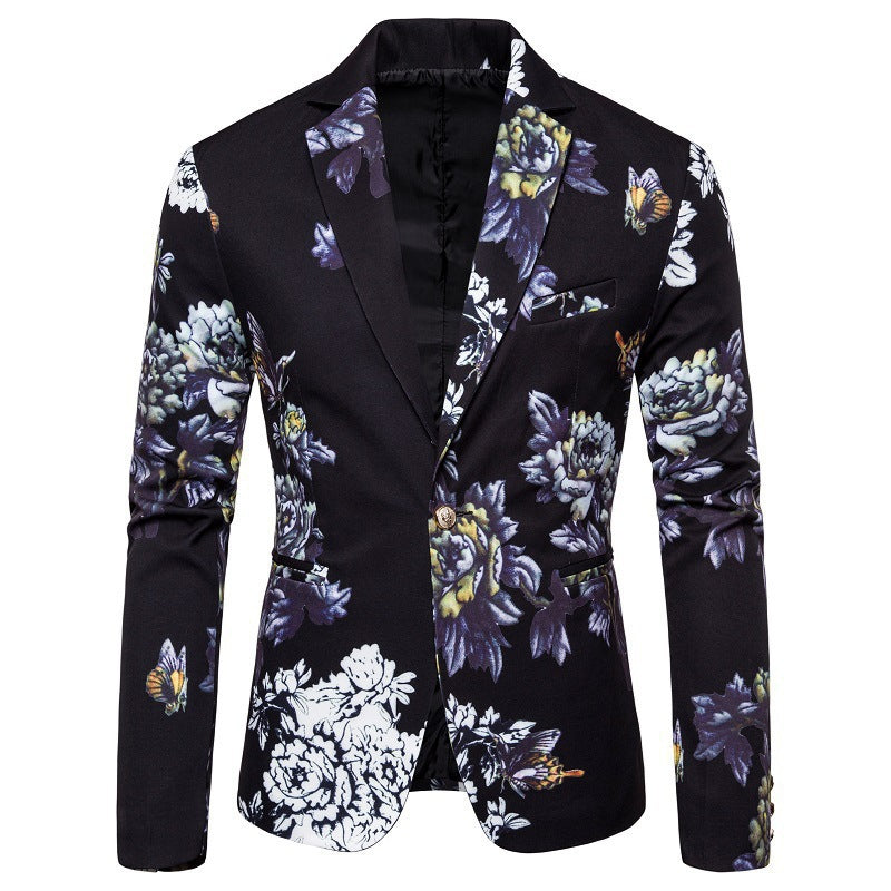 Tailored Fit Notched Single Breasted One-Button Printed Men's Party Jacket