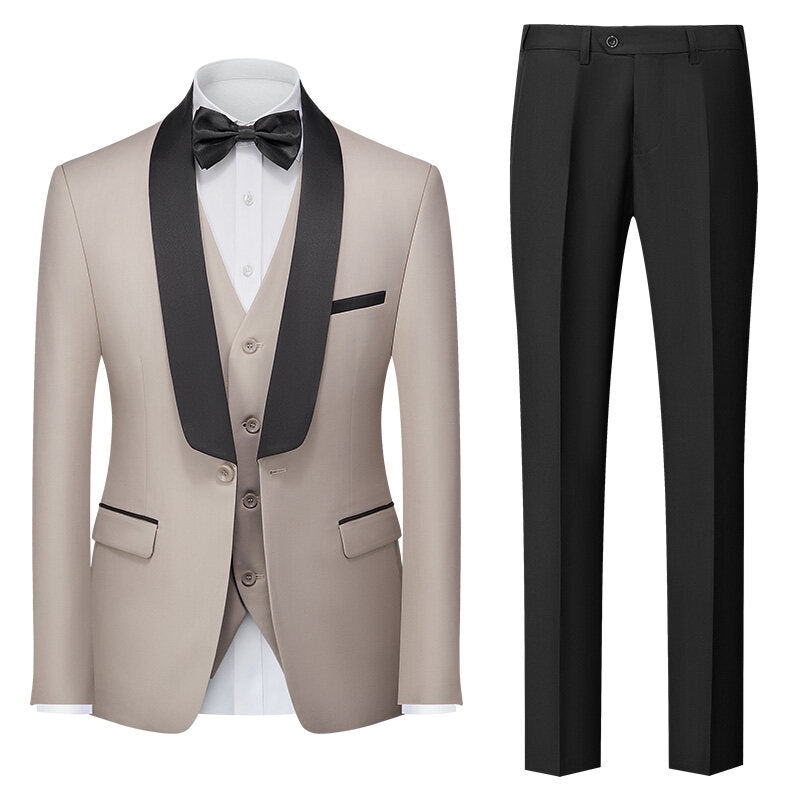 Tailored Fit Shawl Lapel Single Breasted One-button 3 Pieces Solid Colored Men's Suits