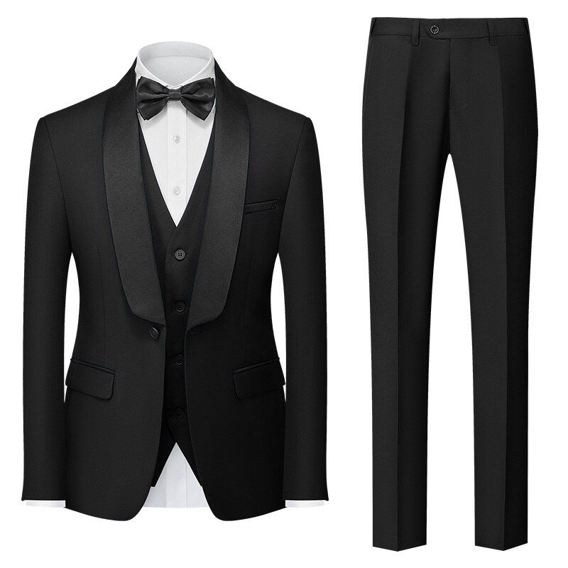 Tailored Fit Shawl Lapel Single Breasted One-button 3 Pieces Solid Colored Men's Suits