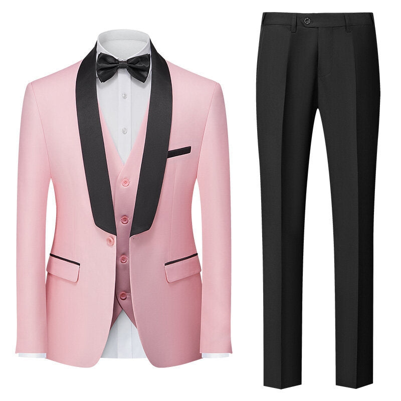 Tailored Fit Shawl Lapel Single Breasted One-button 3 Pieces Solid Colored Men's Suits