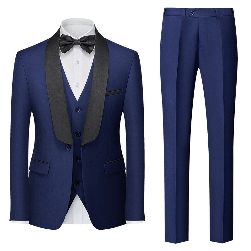 Tailored Fit Shawl Lapel Single Breasted One-button 3 Pieces Solid Colored Men's Suits