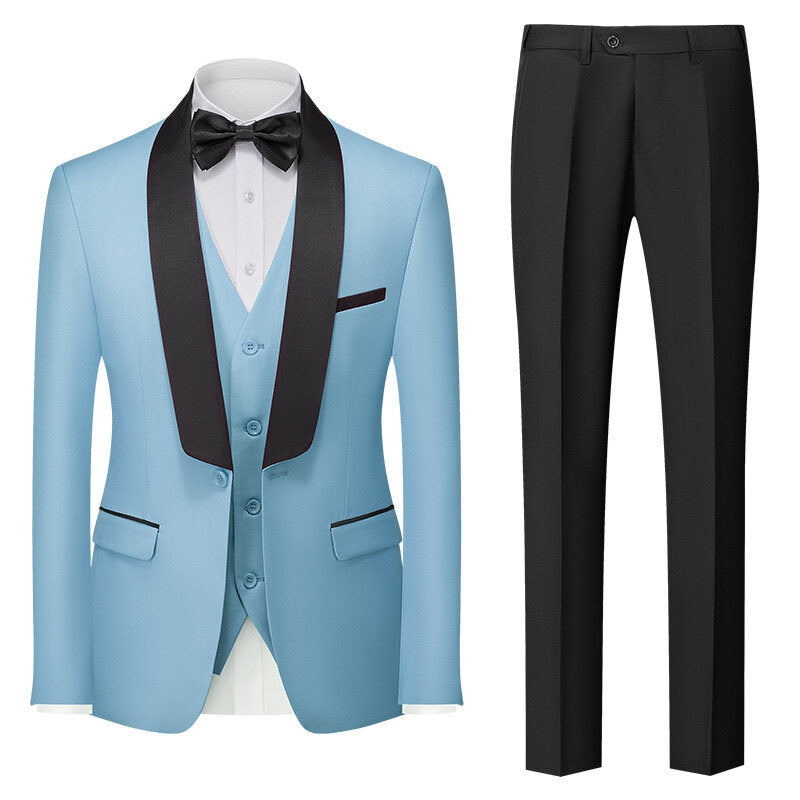 Tailored Fit Shawl Lapel Single Breasted One-button 3 Pieces Solid Colored Men's Suits