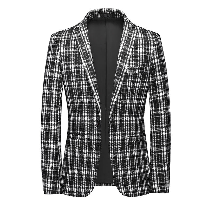 Tailored Fit Notched Lapel Single Breasted One-button Checked Men's Classical Jacket