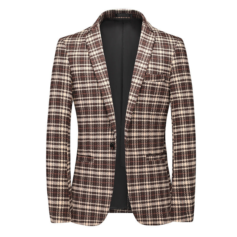 Tailored Fit Notched Lapel Single Breasted One-button Checked Men's Classical Jacket