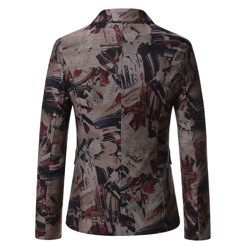 Tailored Fit Notched Lapel Single Breasted One-button Stylish Printed Men's Jacket