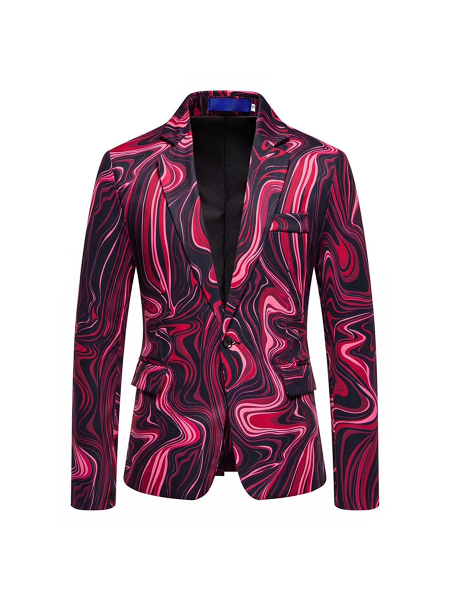 Tailored Fit Notch Single Breasted One-button Printed Wave Men's Jacket