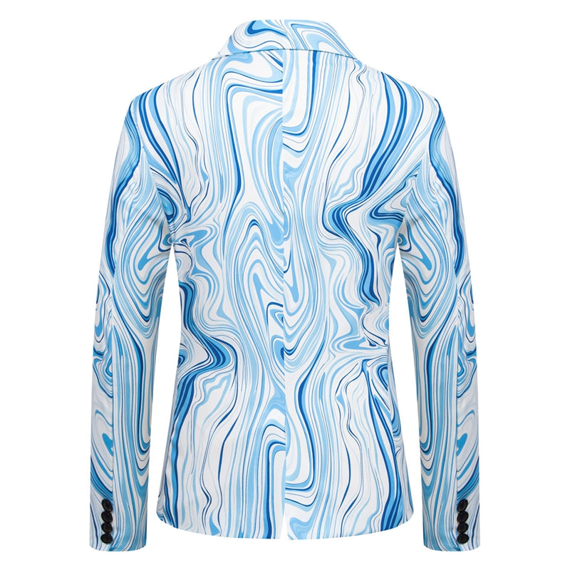Tailored Fit Notch Single Breasted One-button Printed Wave Men's Jacket
