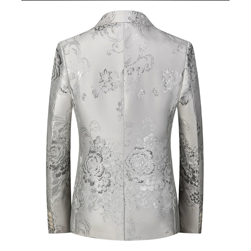 Tailored Fit Notched Lapel Single Breasted One-button Printed Men's Elegant Jacket