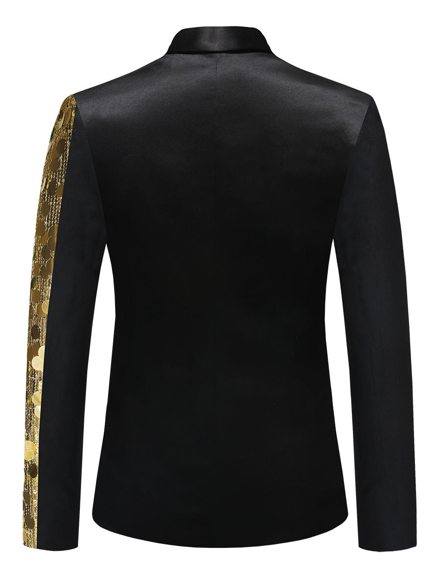 Tailored Fit Notched Lapel Single Breasted One-Button Men's Party Jacket with Sequins