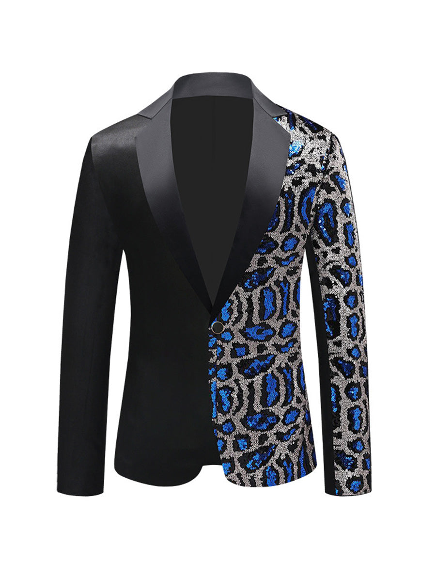 Tailored Fit Chic Notched Lapel Single Breasted One-Button Men's Party Jacket with Sequins