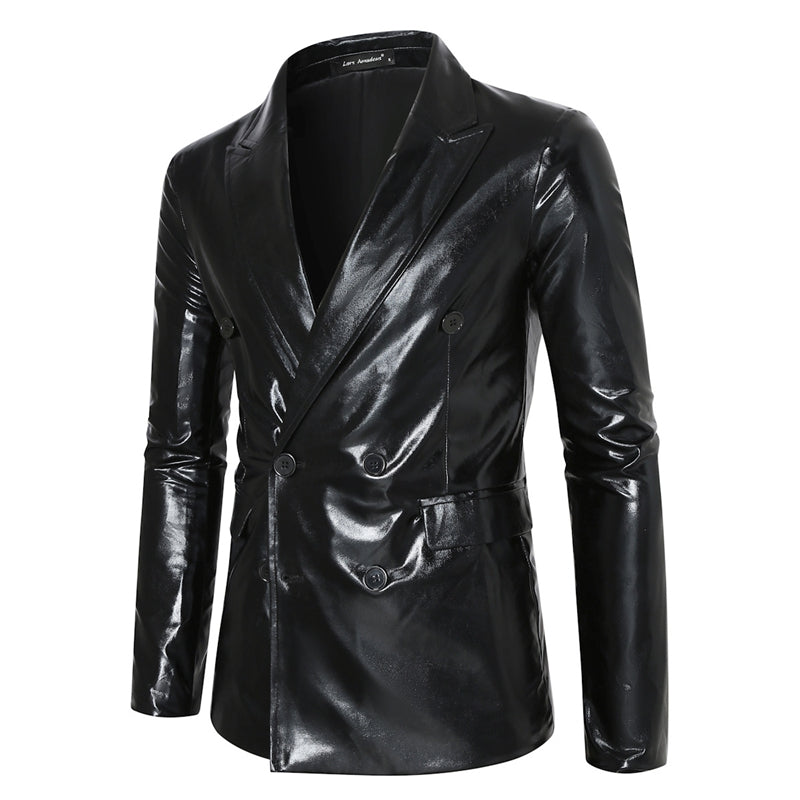 Tailored Fit Peaked Lapel Double Breasted Six-Button Metallic Men's Party Jacket