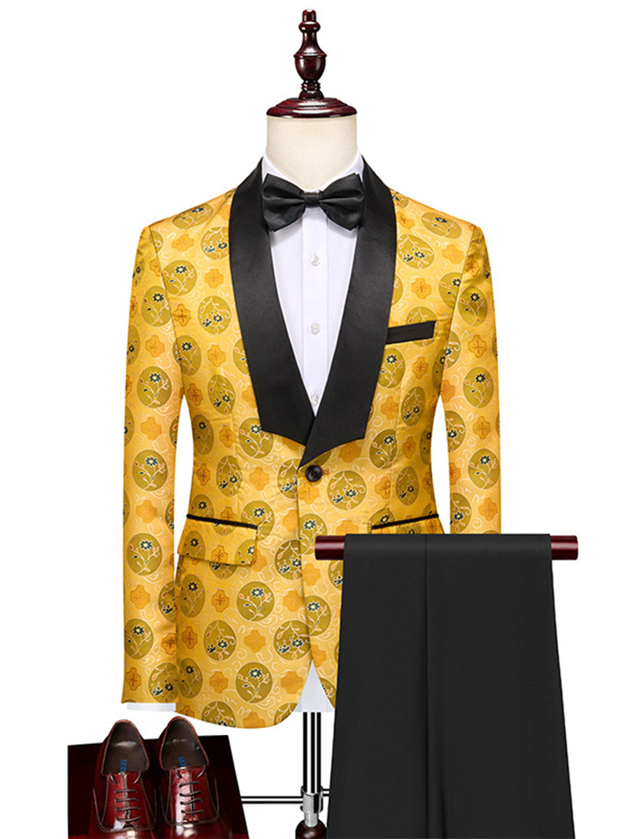 Tailored Fit Shawl Lapel Single Breasted One-Button Embroidery 2 Piece Men's Party Suits