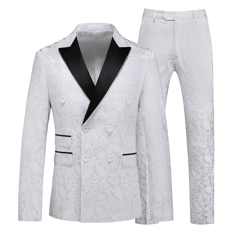 Tailored Fit Peaked Lapel Double Breasted Six-Buttons 2 Piece Men's Party Suits