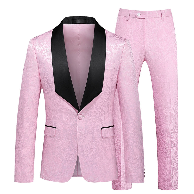 Tailored Fit Shawl Lapel Single Breasted One-Button Jacquard 2 Piece Men's Party Suits