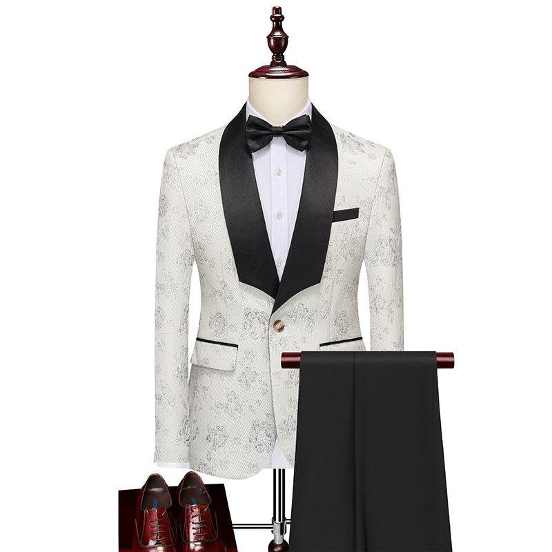 Tailored Fit Shawl Lapel Single Breasted One-Button Floral 2 Piece Men's Party Suits