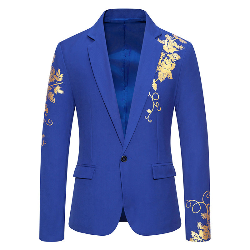 Tailored Fit Notched Lapel Single Breasted One-Button Floral Printed Men's Party Jacket