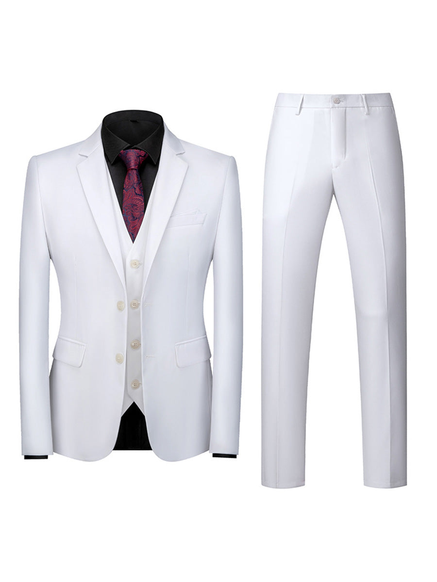 Tailored Fit Notched Lapel Single Breasted Two-Buttons 3 Piece Men's Party Suits