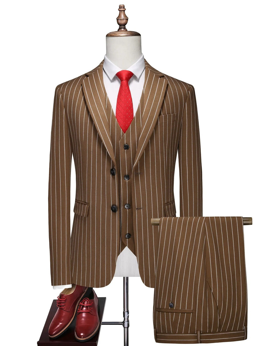 Tailored Fit Single Breasted One-button 3 Pieces Stripe print Men's Wedding Suits
