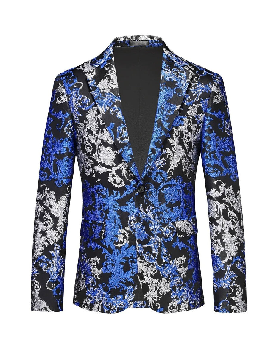 Tailored Fit Lapel Single Breasted One-Button Printed Men's Party Jacket