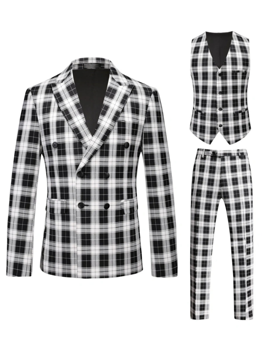 Tailored Fit Single Breasted One-button 3 Pieces Plaid Printed Men's Wedding Suits