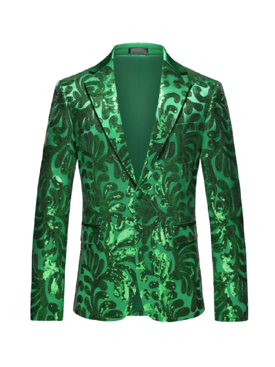 Tailored Fit Lapel Single Breasted One-Button Sequins Printed Men's Party Jacket