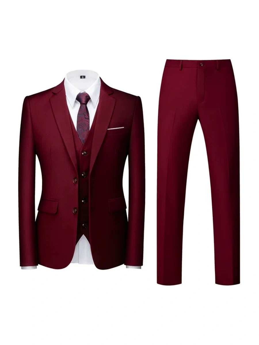Tailored Fit Double Breasted Two-button 3 Pieces Solid Colored Men's Wedding Suits