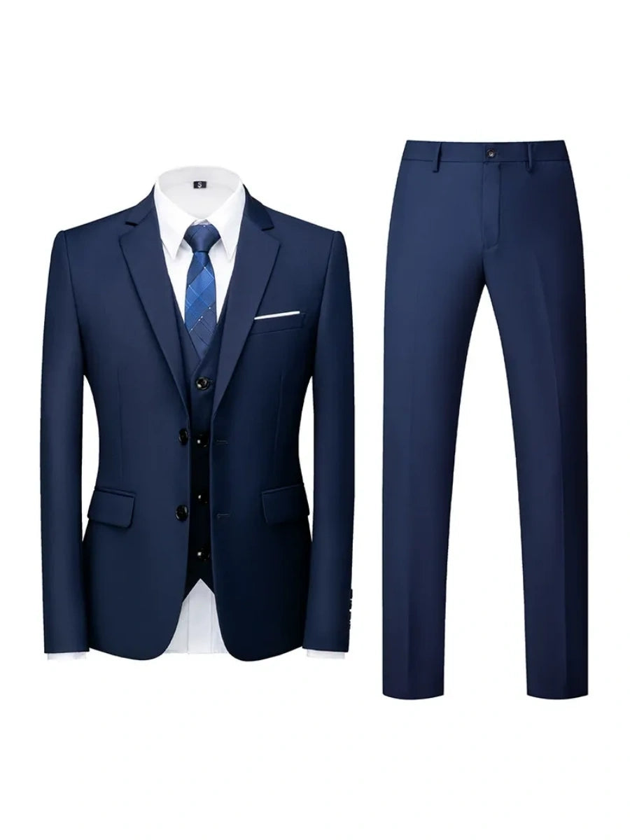 Tailored Fit Double Breasted Two-button 3 Pieces Solid Colored Men's Wedding Suits