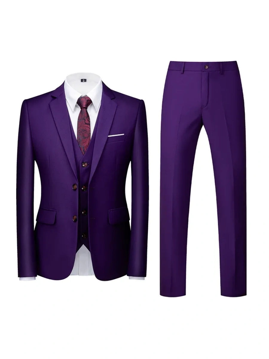 Tailored Fit Double Breasted Two-button 3 Pieces Solid Colored Men's Wedding Suits