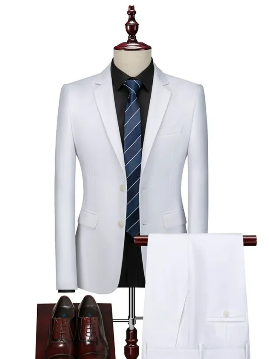 Tailored Fit Single Breasted Two-button 2 Pieces Solid Colored Men's Casual Suits