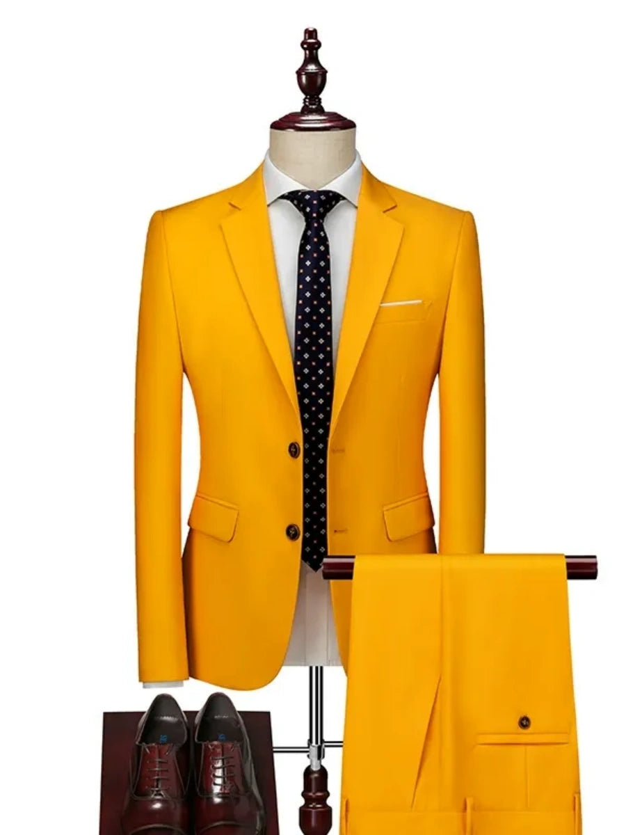 Tailored Fit Single Breasted Two-button 2 Pieces Solid Colored Men's Casual Suits