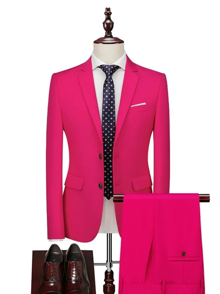 Tailored Fit Single Breasted Two-button 2 Pieces Solid Colored Men's Casual Suits